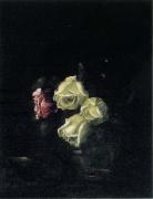 Hirst, Claude Raguet Roses in a Glass Pitcher with Decorative Metal Plate oil painting on canvas